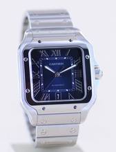 Thumbnail von Cartier Santos de Cartier Roman blue Dial Date Stahl Automatik Klassiker B+P