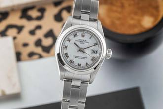 Thumbnail von Rolex Oyster Perpetual Lady Date Datejust 26 White Roman Dial Stahl Automatik Damenuhr Ref. 79160