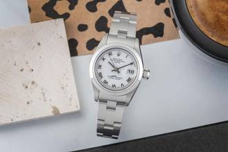 Thumbnail von Rolex Oyster Perpetual Lady Date Datejust 26 White Roman Dial Stahl Automatik Damenuhr Ref. 79160