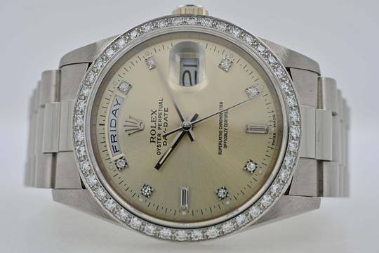  Rolex Day-Date Oyster Perpetual Day Date 36 18k White Gold Weißgold Diamond Dial Bezel 18349 