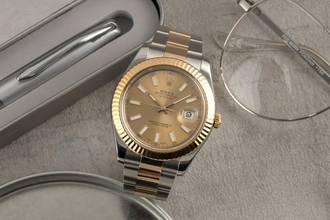  Rolex Datejust II Gold Stick Dial Stahl / Gold Automatik Herrenuhr Ref 116333 Box 