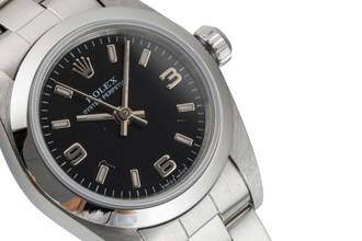  Rolex Oyster Perpetual Black Dial Edelstahl Automatik Damenuhr Ref. 76080 