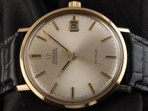 Thumbnail von Omega De Ville Ref.196.750 1972 original Box Original Vintage Unpoliert De Ville Automatic 14kt Gelbgold Krokoleder