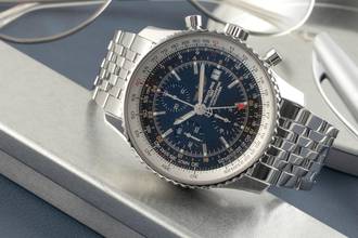 Thumbnail von Breitling Navitimer World GMT Chronograph stainless steel automatic Ref. A24322 B&P