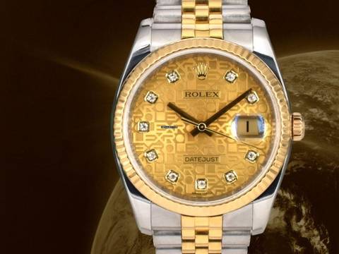  Rolex Datejust 36 116233 36mm 2014 Gold Dial With Big Diamonds - Full Set 