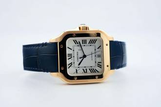Thumbnail von Cartier Santos Large - White Dial - Rose Gold - Additional Blue Leather Strap - Additional Rose Gold Clasp - WGSA0031