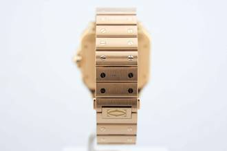 Thumbnail von Cartier Santos Large - White Dial - Rose Gold - Additional Blue Leather Strap - Additional Rose Gold Clasp - WGSA0031