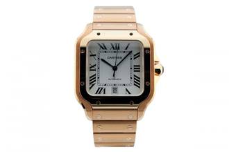 Thumbnail von Cartier Santos Large - White Dial - Rose Gold - Additional Blue Leather Strap - Additional Rose Gold Clasp - WGSA0031