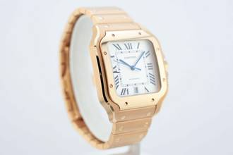 Thumbnail von Cartier Santos Large - White Dial - Rose Gold - Additional Blue Leather Strap - Additional Rose Gold Clasp - WGSA0031