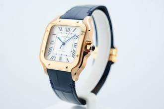 Thumbnail von Cartier Santos Large - White Dial - Rose Gold - Additional Blue Leather Strap - WGSA0011