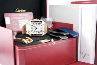 Thumbnail von Cartier Santos Large - White Dial - Rose Gold - Additional Blue Leather Strap - WGSA0011