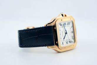 Thumbnail von Cartier Santos Large - White Dial - Rose Gold - Additional Blue Leather Strap - WGSA0011