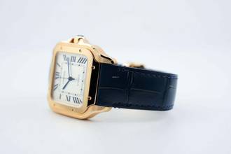 Thumbnail von Cartier Santos Large - White Dial - Rose Gold - Additional Blue Leather Strap - WGSA0011