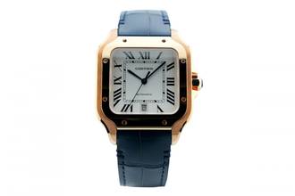 Thumbnail von Cartier Santos Large - White Dial - Rose Gold - Additional Blue Leather Strap - WGSA0011