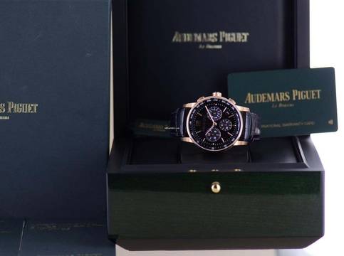 Audemars Piguet Code 11.59 Chronograph Violet Dial 18K Roségold Automatic Glasboden B+P 