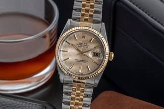  Rolex Datejust 36 Stahl / Gold Tapestry Dial Automatik Ref. 16233 B&P LC 100 