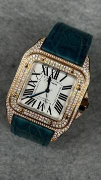  Cartier Santos 100 Top Condition Factory diamonds Rose gold 