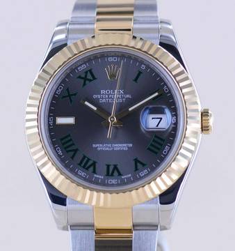  Rolex Datejust II Stahl / Gold Oyster Wimbledon roman Dial 41mm 116333 B+P 