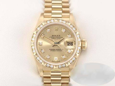  Rolex Lady-Datejust Gelbgold 750 Diamanten Brillanten Automatik 18kt Yellow Gold Damen President-band Chronometer Oyster 