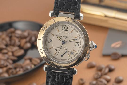  Cartier Pasha Power Reserve Stahl / Gold Herrenuhr Ref. W31012H3 1033 