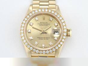  Rolex Lady-Datejust Gelbgold 750 1991 Lc100 Diamanten Brillanten Automatik Gold Damen 18kt Yellow Gold President-band Chronometer Oyster 