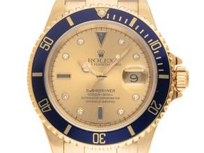  Rolex Submariner Date Serti 18kt Gelbgold Ref.16618 1988 Full Set Original unpoliert Submariner Serti 18kt Gelbgold Diamanten Saphir 170g 