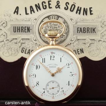 A. Lange & Söhne Full Set Qualität 1A Taschenuhr 18k Gold mit Original Box & Garantiekarte 1891 Sehr schöner Zustand mit Museumszertifikat