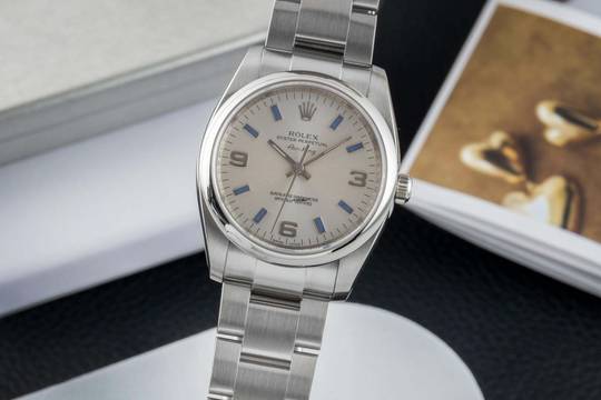  Rolex Air King 34 Edelstahl 3-6-9 Dial Automatik Medium Size Ref 114200 B&P 2010 
