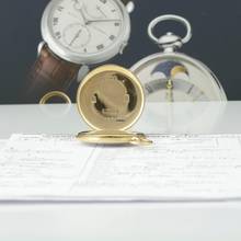 Thumbnail von Jules Jürgensen unique piece, brand new Bagnolet caliber with archive excerpt, book, and wooden case 1845 1900. Featured and described in Jürgensen book on two pages.