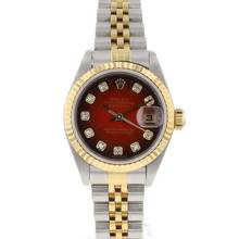  Rolex Lady-Datejust 26 Steel/Gold Red Vignette Diamond Dial 