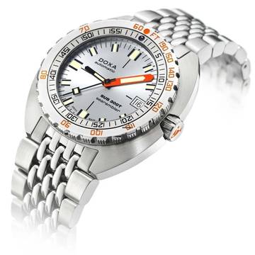 Doxa Sub 300 T Searambler Stahl 42,5 44,5 mm ZB silber Helium Ventil Stahlarmband Full Set neu