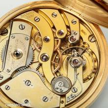 Thumbnail von Patek Philippe 56mm 135g. 18k gold Chronometro Gondolo with original box pocket watch. 1915 Rare: double signature on dial beautiful case