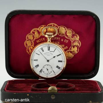 Patek Philippe Gondolo 56mm 135g. 18k Gold Chronometro Gondolo mit Original-Box Taschenuhr. 1915 Selten: doppelt Signatur auf ZIfferblatt Schönes Gehäuse
