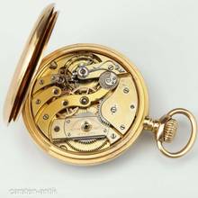 Thumbnail von Patek Philippe 56mm 135g. 18k gold Chronometro Gondolo with original box pocket watch. 1915 Rare: double signature on dial beautiful case