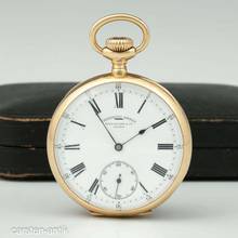 Thumbnail von Patek Philippe 56mm 135g. 18k gold Chronometro Gondolo with original box pocket watch. 1915 Rare: double signature on dial beautiful case