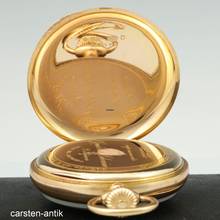 Thumbnail von Patek Philippe 56mm 135g. 18k gold Chronometro Gondolo with original box pocket watch. 1915 Rare: double signature on dial beautiful case