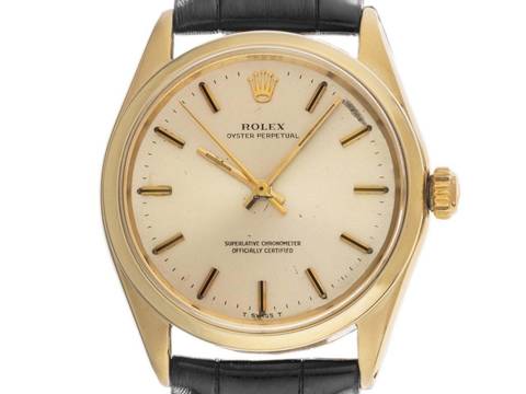  Rolex Oyster Perpetual 34 Ref.1005 1968 original Box sehr gut Vintage Oyster Perpetual 14kt Gelbgold 