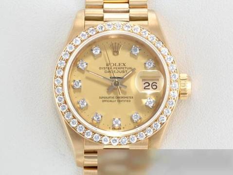  Rolex Lady-Datejust Gelbgold 750 Diamanten Brillanten Automatik Gold Damen 18kt Yellow Gold President-band Chronometer Oyster 