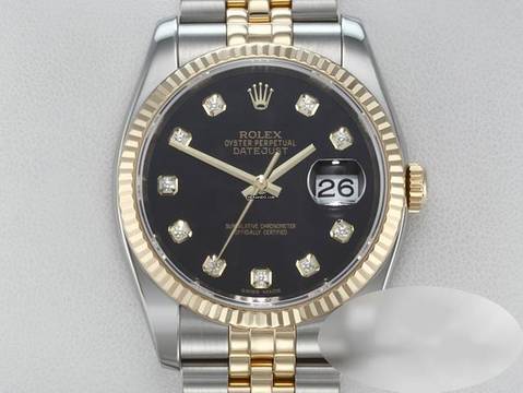  Rolex Datejust 36 36mm 116233 2010 Diamanten Stahl Gelbgold 750 Automatik Stainless Steel 18kt Yellow Gold Black Dial 