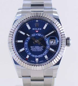  Rolex Sky-Dweller Stahl Weißgold Herrenuhr 42 mm blue Dial B+P GMT 