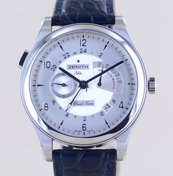  Zenith Elite Dual Time Grande Elite Dual Time Power Reserve 44mm Dresswatch silver Dial Automatic B+P 