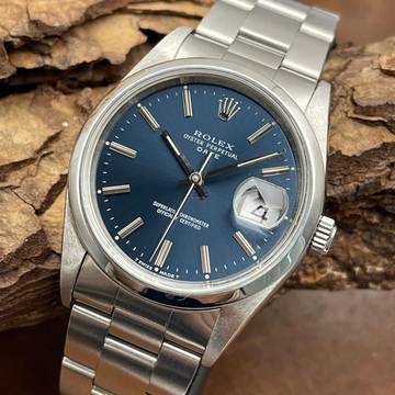  Rolex Oyster Perpetual Date 34 Stahl - blaues Tritium-Blatt - Ref. 15200 