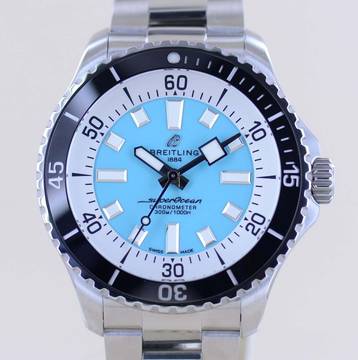  Breitling Superocean 44mm Automatic Stahl Türkis Dial Diver Ceramic bezel Top B+P 