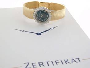 Thumbnail von Audemars Piguet 18-karat yellow gold with original diamond setting and green dial. Rarity Lady Cocktail watch in original condition, manual winding.