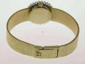 Thumbnail von Audemars Piguet 18-karat yellow gold with original diamond setting and green dial. Rarity Lady Cocktail watch in original condition, manual winding.