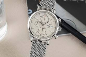 IWC Portofino Chronograph stainless steel automatic men's watch ref. IW391009 papers 2014