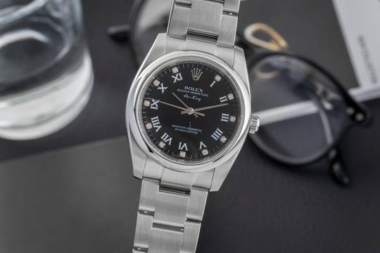  Rolex Air King 34 Black Diamond Dial Edeltahl Automatik Medium Size Ref. 114200 