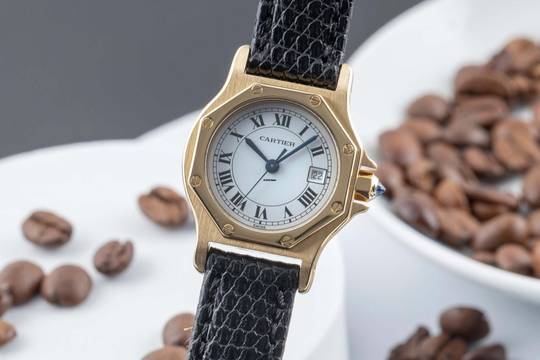  Cartier Santos Ronde Octagon Lady 18K (0,750) Gold Automatik Damenuhr Ref. 2969 