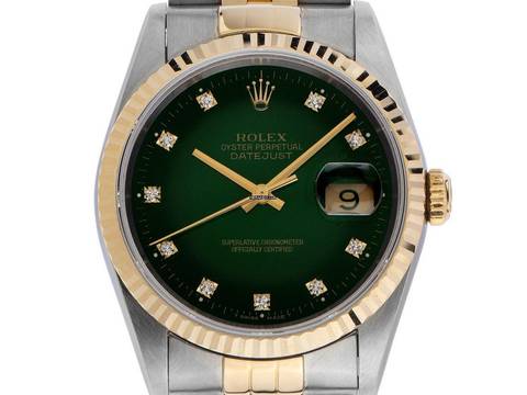  Rolex Datejust 36 Green Dial Diamanten Ref.16233 Bj.1991 Full Set original Vintage Unpoliert Datejust Green Dial Diamanten 
