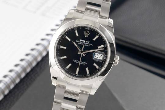 Rolex Datejust 41 Black Dial Oyster Stahl Automatik Herrenuhr 126300 B&P 2019 